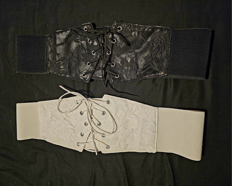 JASGOOD Women Elastic Wide Waist Belt Lace-up Tied Waspie Corset Belt for Dress