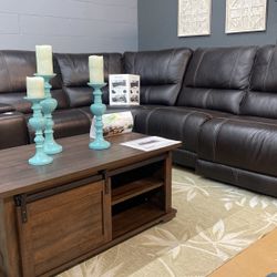 Top Grain Leather , Sectional With Power Recliners And Powe Headrest 