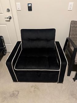 Black Velvet Convertible Chair, White Trim