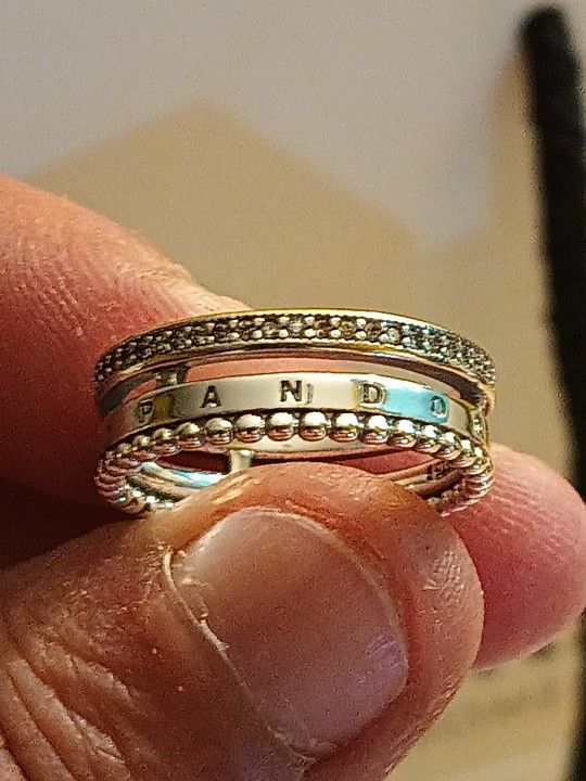 Pandora Authentic Brand New Signature Pave Beads 3 Row Size 8 Solid Ring Matching Earrings On My Page