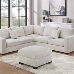 Corduroy Sectional Sofa With Ottoman