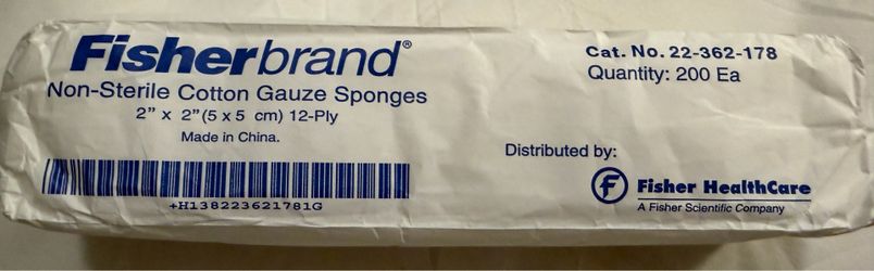 Fisherbrand Cotton Gauze Sponge 2 x 2 in. 12 Ply Case of 4000 Sponges 20 Pgks