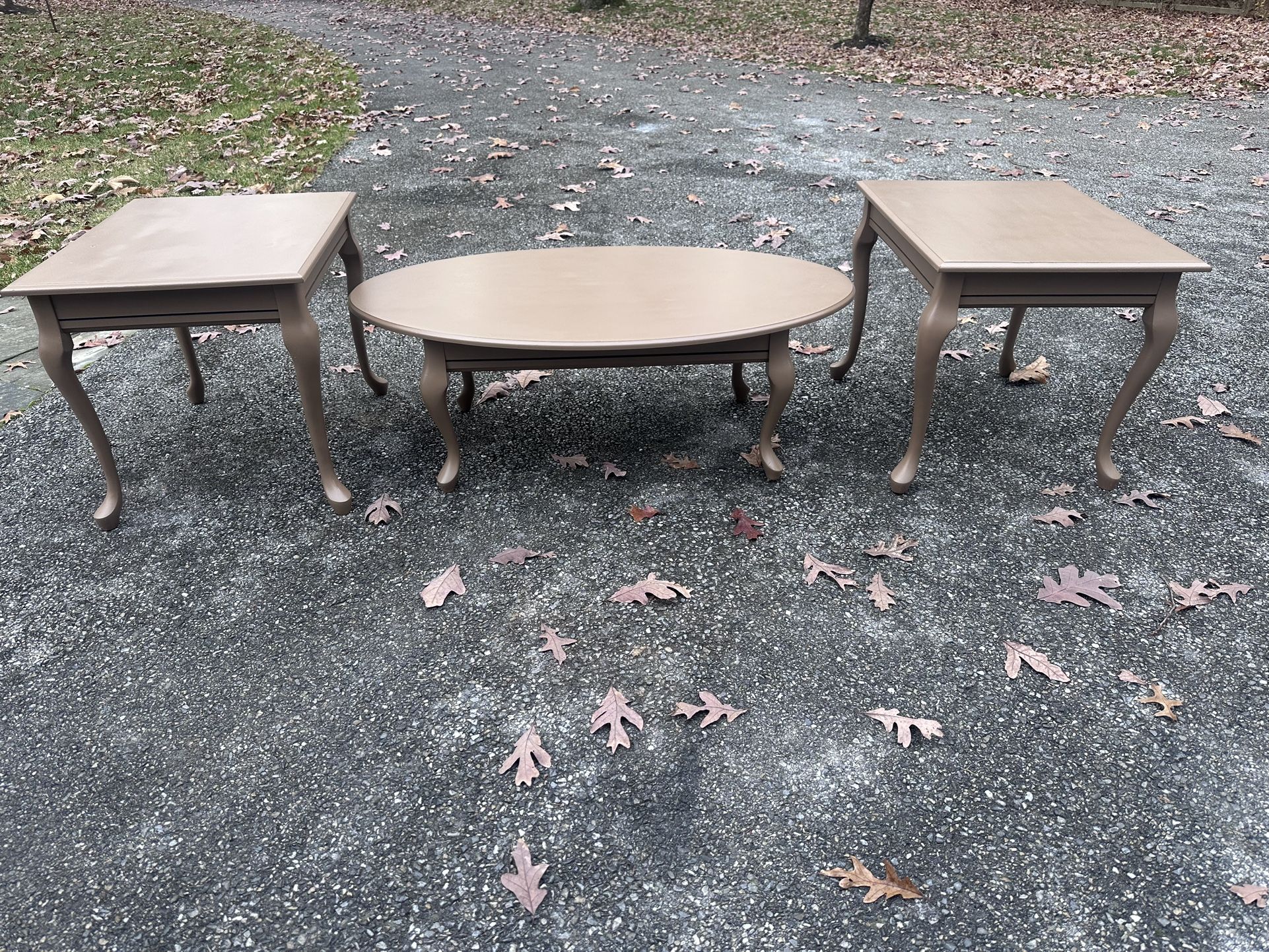 Coffee Table and 2 End Tables (brown wood)