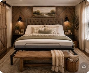 Adjustable split cap king bed with upholstered headboard