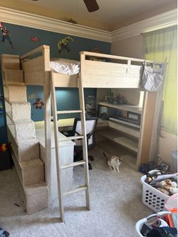 Full size PB loft bed with desk & shelving