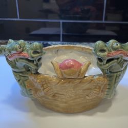 Antique Majolica Style Ceramic Sea Serpent Planter 