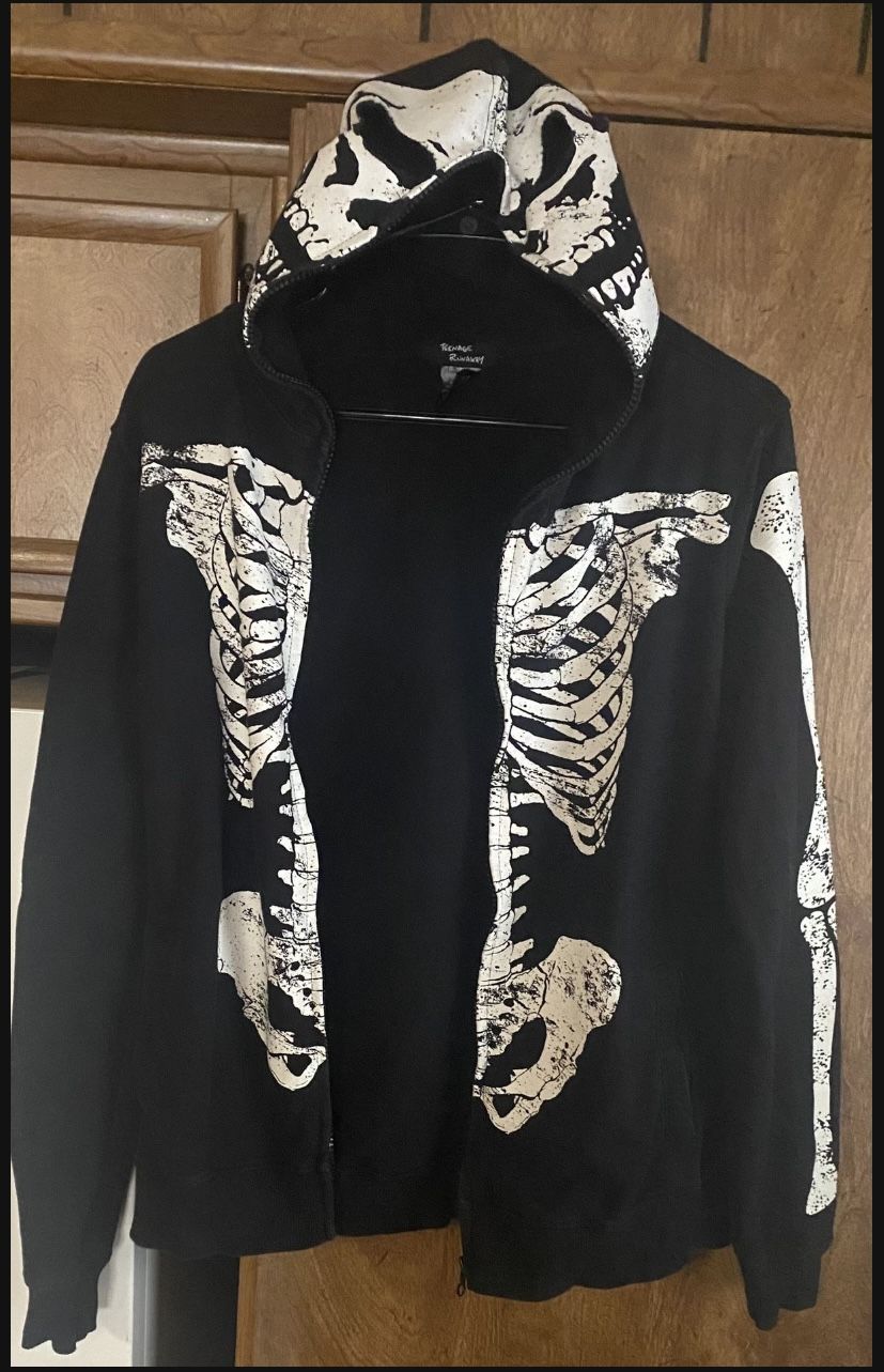 Skeleton Hoodie jacket Costume Full face size small (unisex) glo in dark