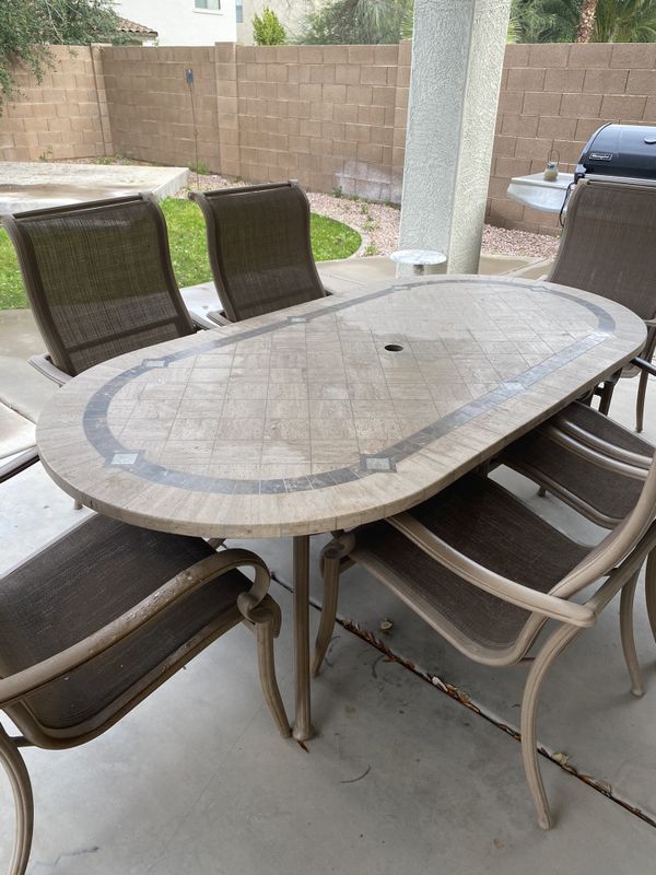Travertine and marble patio table for Sale in Gilbert, AZ OfferUp