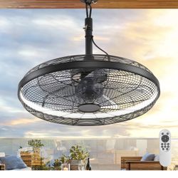 Outdoor Ceiling Fans with Lights, 20'' Gazebo Fan, Plug in Ceiling Fan for Patios, Pergola, Ceiling Fan with Remote Control, Hanging with Hook,Black