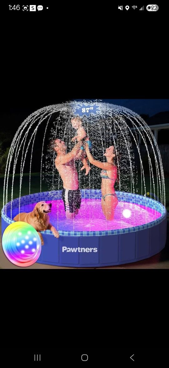 Dog Sprinkler Pool / Kiddie Pool With Lights And Sprinkler NEW