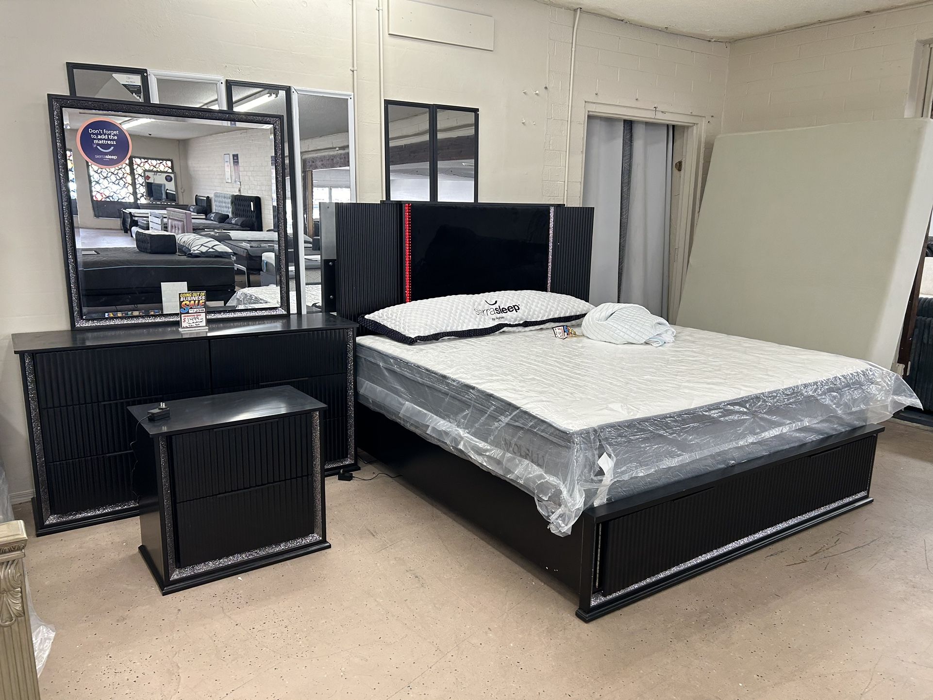Queen Set, Bedframe, Dresser, Mirror, Nightstand! Was $1999 Now Only $1000