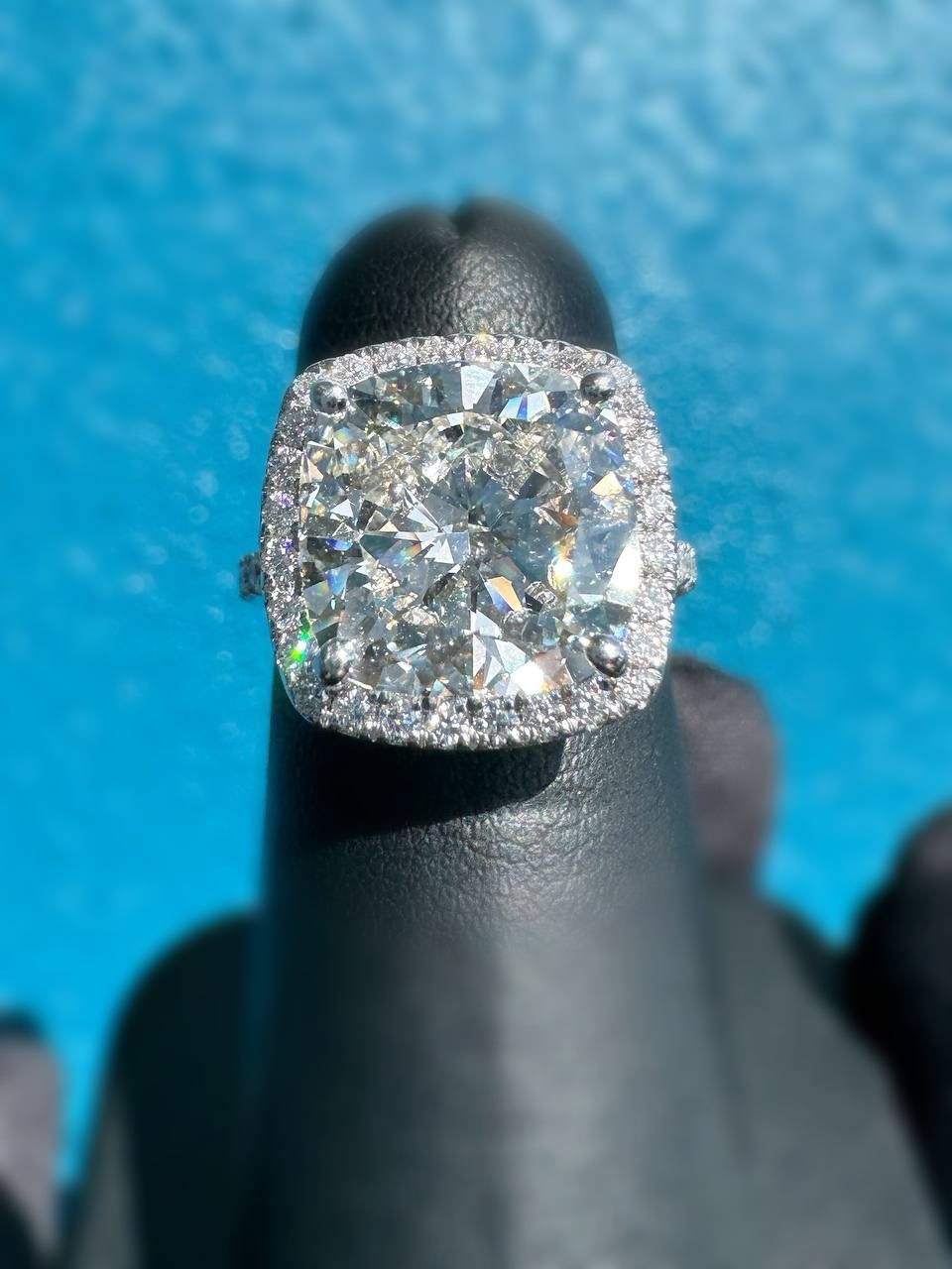 IGI report 14K White Gold 5.53CT VS1 Lab Cushion & 1.2CTW Natural Diamond Engagement Ring sz 5