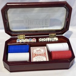 Bicycle Executive Poker Set In Original Wooden & Glass Case 