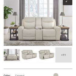 Power Reclining Loveseat White Leather Set