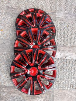 Some scratches Black and red hubcaps 14” fits Honda civic Toyota corola hiunday also available in 15” 16” 17” wheel rim covers replacement Polveras t
