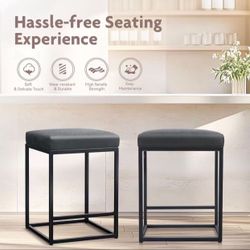 24 Inch Counter Height Bar Stools Set of 2, Upholstered Bar Stools for Kitchen Island, Counter Stools with Faux Leather Cushion and Sturdy Metal Frame