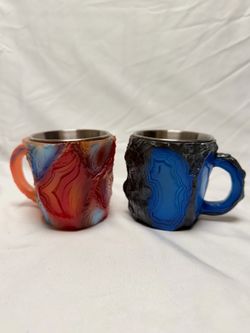 Pair of Geode Style Resin and Stainless Steel Mugs