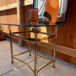 MCM Gold Lacquered Brass Shell Scallops Table Coastal Regency RARE FIND 