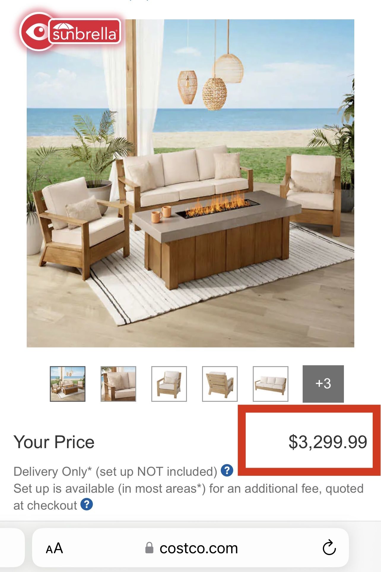 Free Delivery Brand New Sunbrella Fabric 4piece Fire Table Outdoor