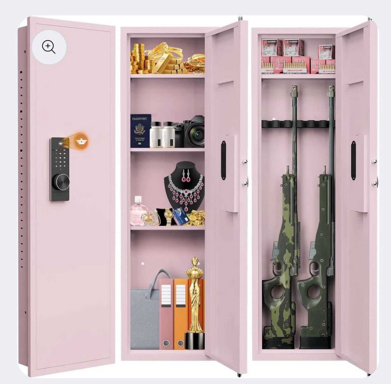 53.15" Wall Safe Between the Studs, Hidden Safe with Dual Alarm System and Silent Mode