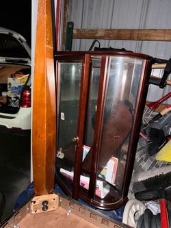 Cherry Wood Curved Glass Curio Cabinet