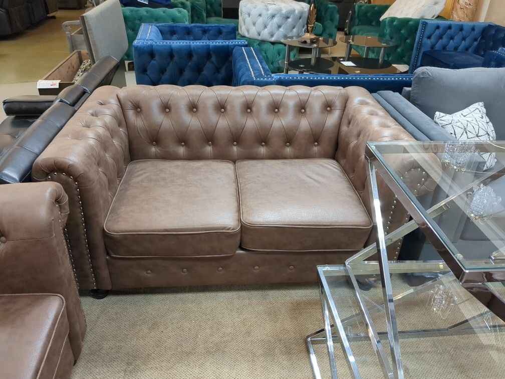 3 Piece Brown Set Sofa, Loveseat, Chair