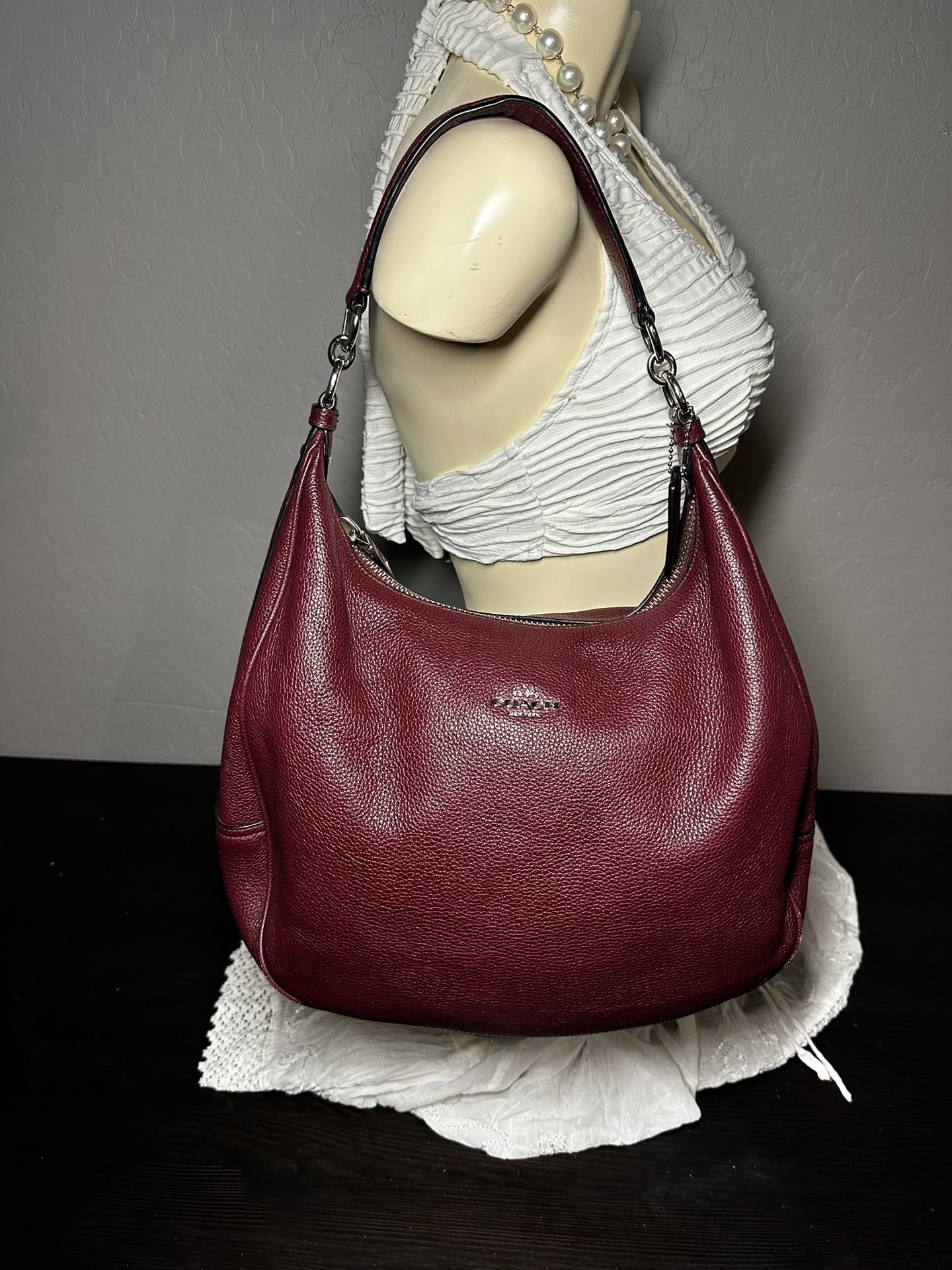 COACH Harley Hobo in Oxblood Pebble Leather Shoulder Purse