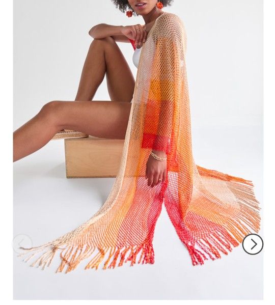 Johanna Stripe Poncho Cover Up Beach Cover Up by Francesca's.