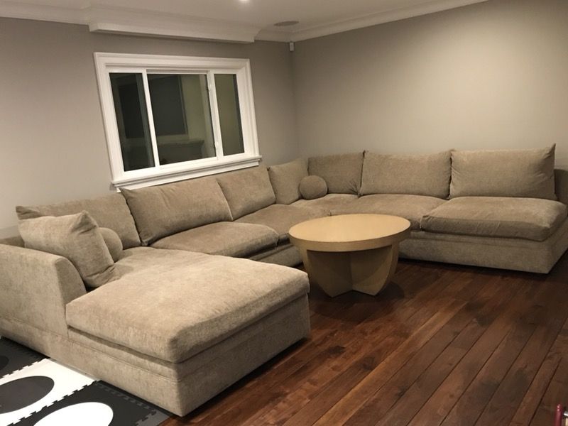 Custom luxury Kreiss sectional sofa and coffee table