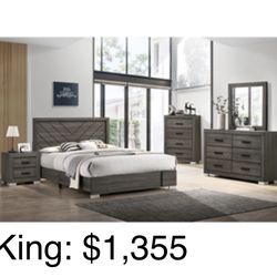 Beautiful  Modern  King Size  Complete Bedroom Set. Mattress sold separately 