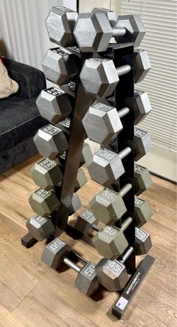Set Of Set Of Cast Iron Hex Dumbbells From 15s to 50s Pounders ( Total: 520 lbs. ) [ NO RACK INCLUDED - yes you can Buy It $