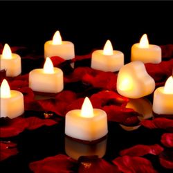 12 Heart LED Tea Lights Candles Kit, Candles Set for Proposal, Anniversary, Valentine's Day, Special Romantic Night, Wedding Table Decor