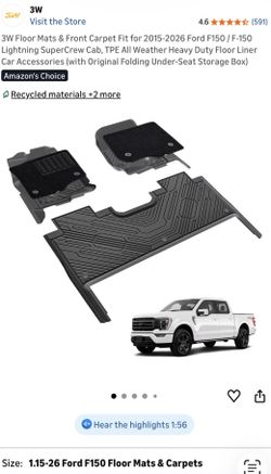 3W Floor Mats & Front Carpet Fit for 2015-2026 Ford F150 / F-150 Lightning SuperCrew Cab, TPE All Weather Heavy Duty Floor Liner Car Accessories (with