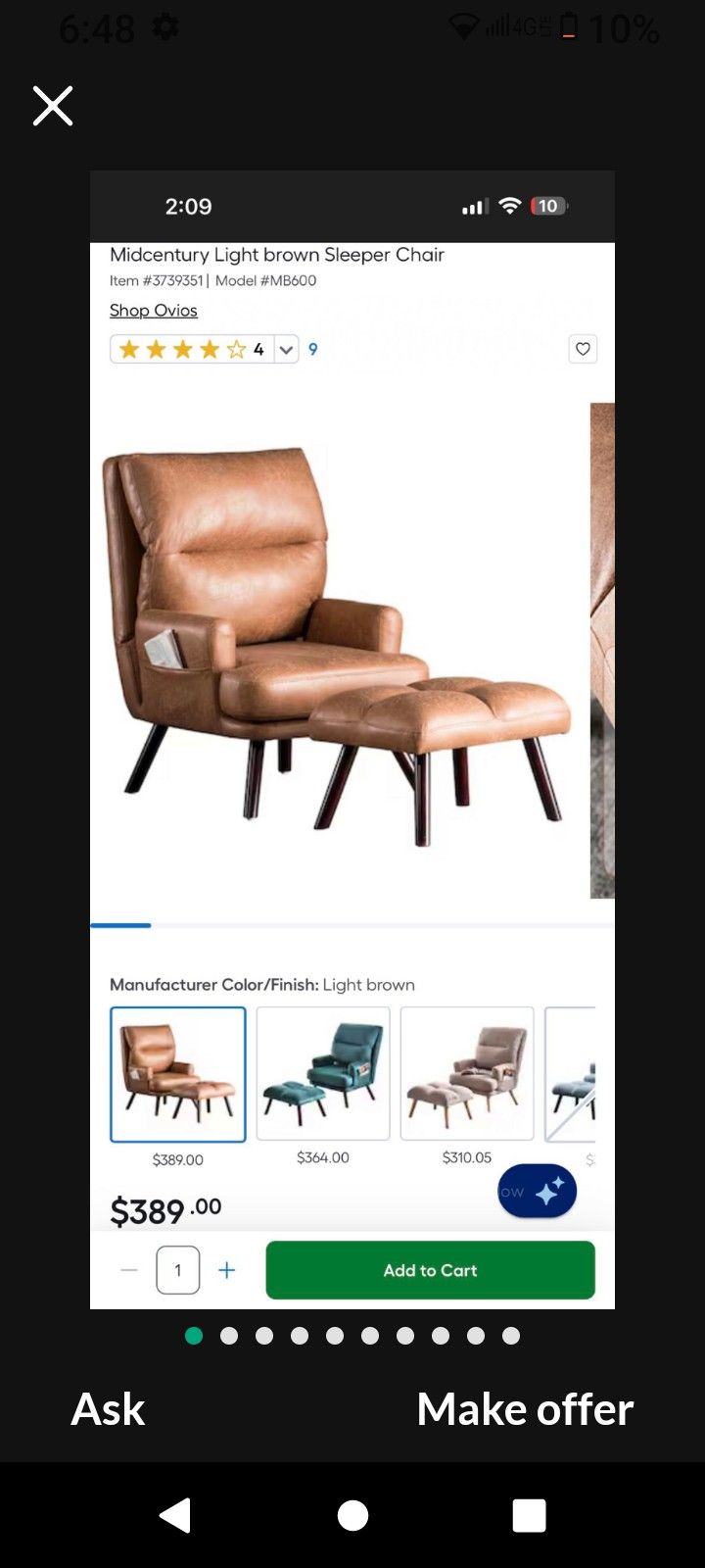 Suede Reclinable Wingback Chair Brown Accent Chair Brown Living Room Furniture Office Furniture Brand New Just Assembled New π