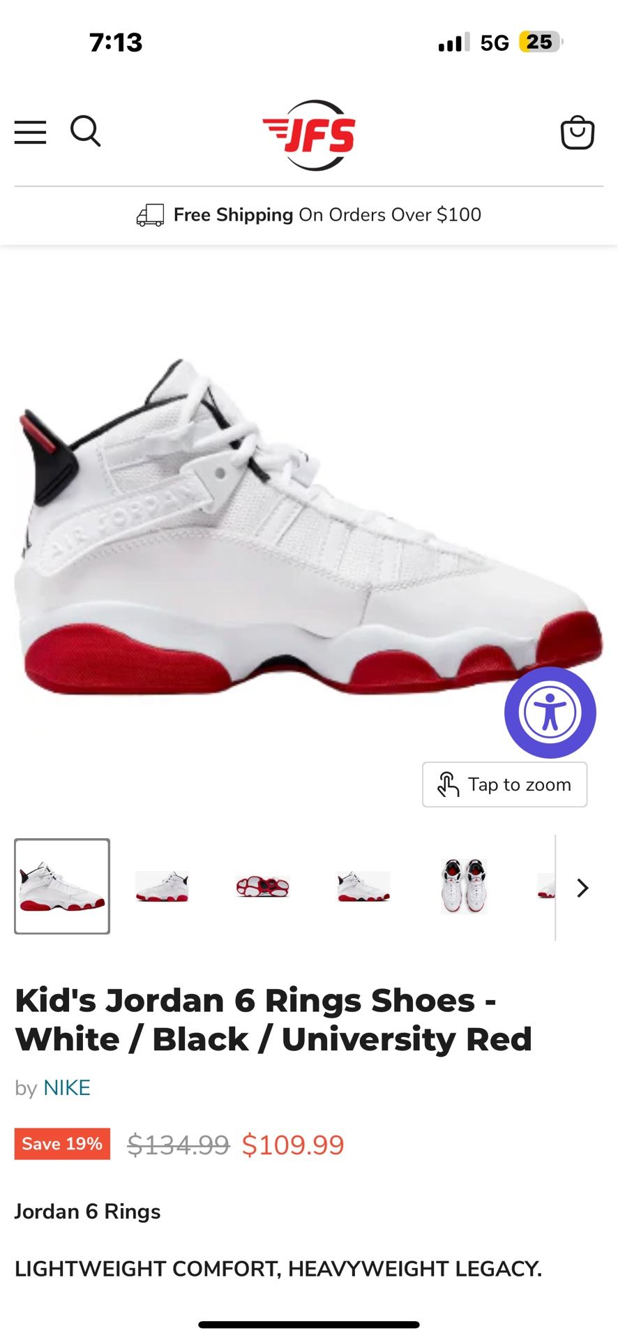 Jordan 6 Rings Shoes Brand New Size 4.5Y