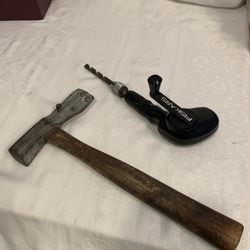 Vintage Roofing Shingle Hammer and Fiskars Hand Crank Drill