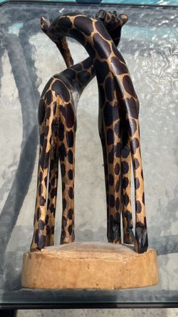 Vintage South African Hand Carved Wood Art Giraffes in Love 