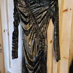 Ronny Kobo Womens Yarden Black & Gold Metallic Velvet Ruched Mini Dress XS