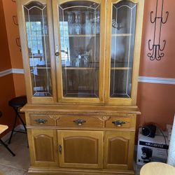 $150/OBO Elegant wooden china cabinet with glass doors and shelves