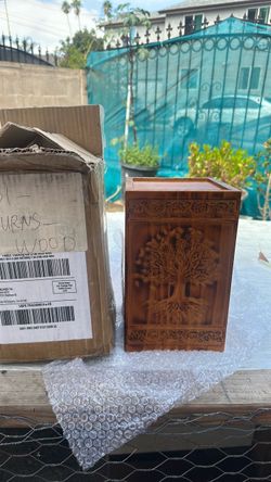 Hand-Carved Wooden Urn Tree of Life