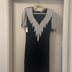 Scala Black And White Beaded Dress Size Medium 