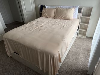 Queen Bed Frame with Bookcase Headboard+ mattress