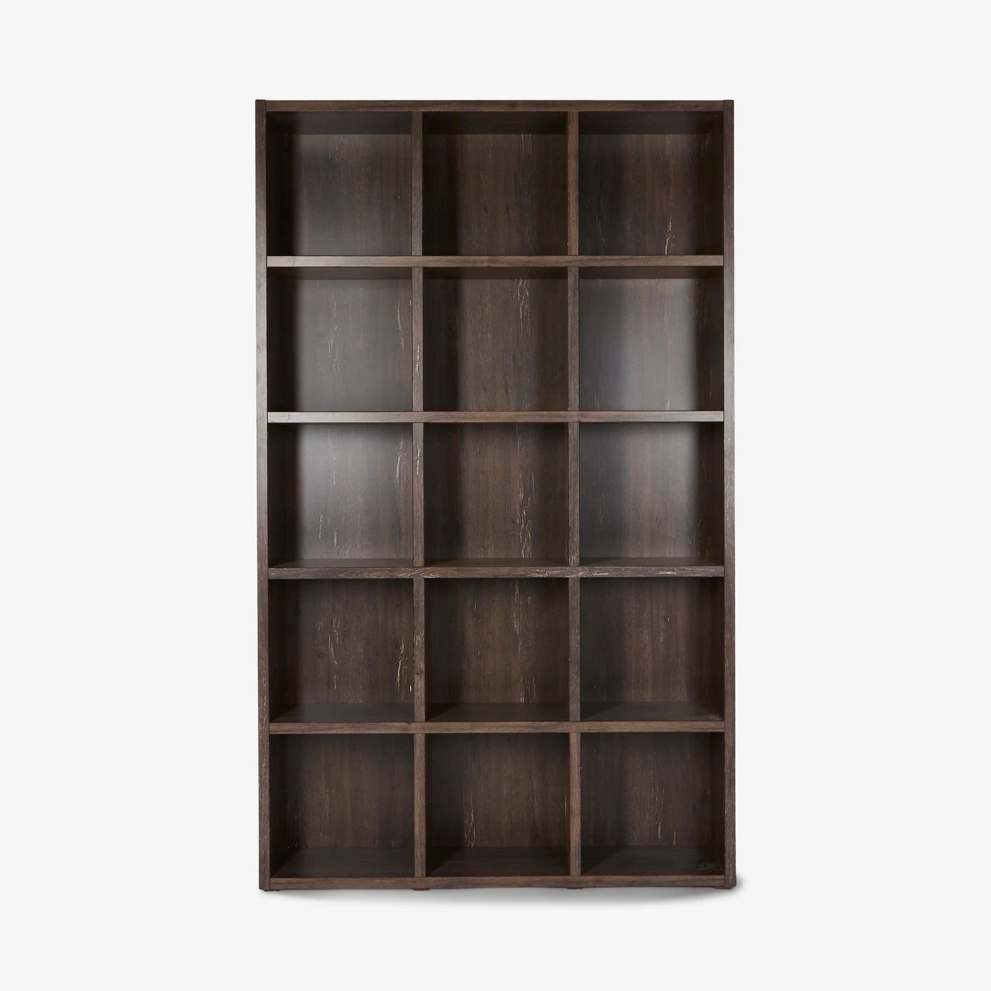 Contemporary Bookshelf – Ella 71” Bookcase, White Frame, Oak Finish Shelves, Modern Open-Back Design