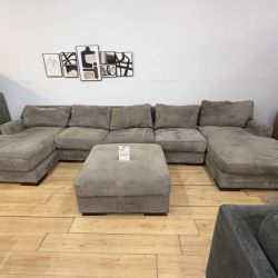U-Shape Sectional Couch by Ashley & Storage Ottoman