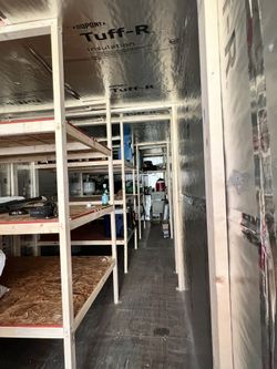 Storage Shed with Shelving, Shipping Container