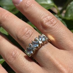 Vintage 14k Gold Triple Aquamarine And Diamond Ring