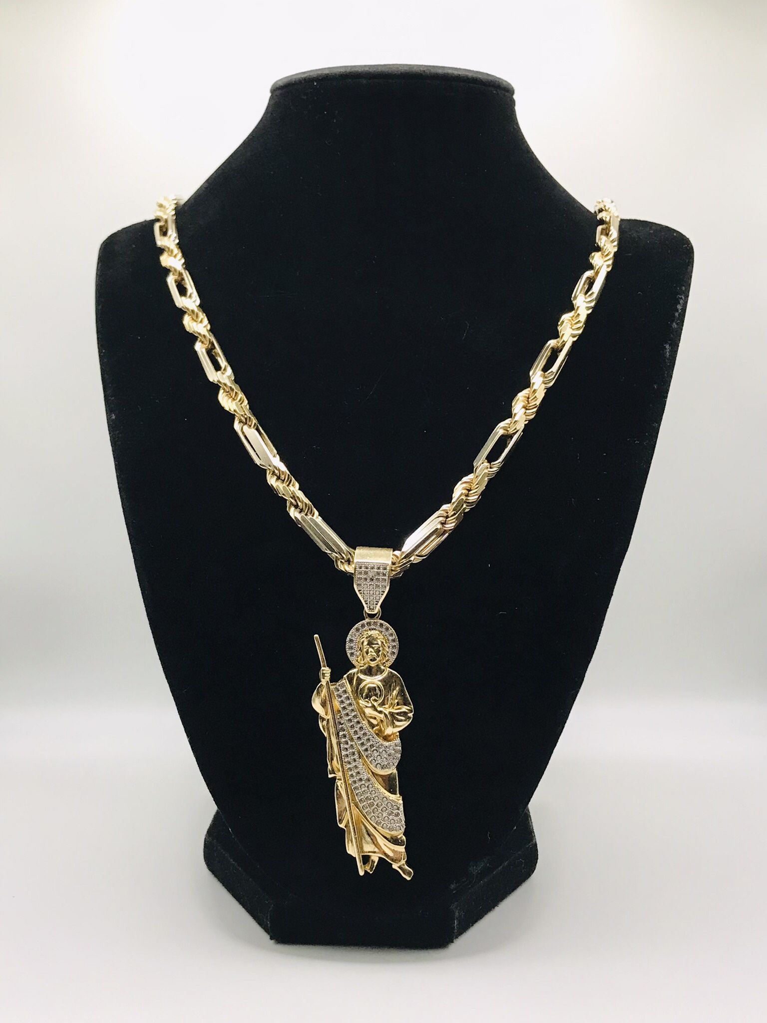 14k ITALIAN MILANO & SAN JUDAS PENDANT SET