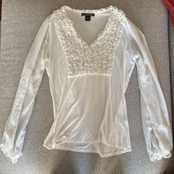August Silk White Ruffled Blouse