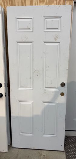 Used JELD-WEN 32x80 exterior steel 6-panel door slab Right-hand in-swing