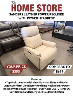 SANDERS LEATHER POWER RECLINER WITH POWER HEADREST